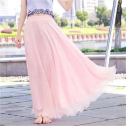 High-grade Double Layer Skirts Spring Summer Elastic High Waist Large Swing Gauze Chiffon Skirt A-line Pleated Long Beach Skirt