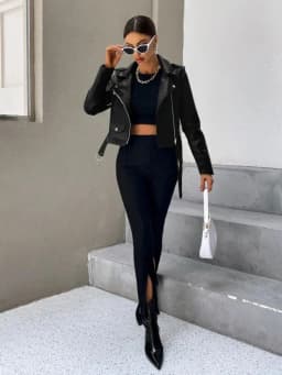 Women Black Leather Jacket Spring Autumn Lapel Short Moto Biker Coat Female Slim Long Sleeve Streetwear Faux Leather Jackets