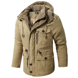 Men Oversized Hooded Lamb Fleece Parkas Men Thick Multi Pocket Mid Length Outerwear Winter Thick Parkas Males Thermal Parkas