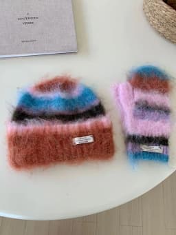 Striped Rainbow Beanies Hat Gloves Two Piece Set For Women&Men Winter Warm Skullis Hats Unisex Outdoor Coldproof Gloves Caps Set