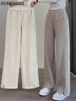 Herringbone Pants Women's Staight Pants Autumn Winter High Waisted Casual Office Lady Trousers Thick Suit Pants For Women