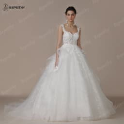 BEPEITHY Customized Sweetheart Ivory Glitter Wedding Dresses For Bride Court Train Appliques Women A-line Lace Bridal Gown 2023