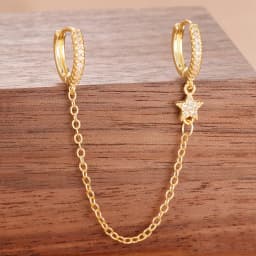 Stainless Steel Gold Color Chain Dangle Drop Earrings for Women Zirconia Pendant Clip Earring Vacation Party Jewelry Accessories