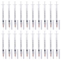 20Pack 1ml/cc Disposable Plastic Sterile Syringes with 25Ga Cap, for Scientific Labs, Industrial Adhesives, Individually Package