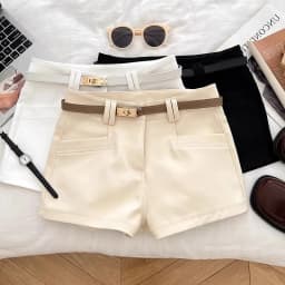 High Waist Slimming A-Line Shorts Women's Summer Casual Pants Hot Pants Trendy Commuter Style Straight Leg Zipper Fly