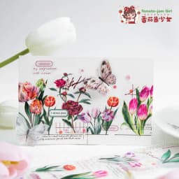 2m/roll Junk Journal Collage Material Stickers Creative Text Plants Flowers PET Masking Tape Scrapbook DIY Supplies Stickers