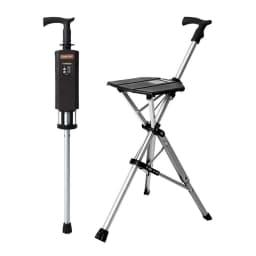 2-in-1 Walking Stick with Seat Folding Cane Stool for Elderly, Portable Mobility Aid with One-Button Open/Close