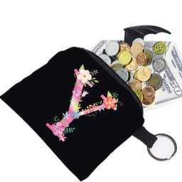 Women's Wallet Coin Purse Small Object Bag Key Ring Buckle Organizers Bags Black Canvas Pink Letter Pattern Print Series