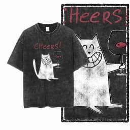 Cool Cotton Cat Printed Retro Washed Distressed Men t-shirt Black Big Size T Shirt For Men Unique Graphic Tshirt Tee G52