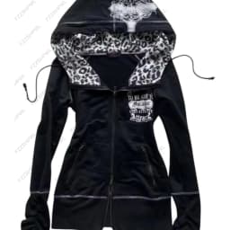 millennium y2k goth punk wind restoring ancient ways leopard grain printing charge show thin waist splicing skulls hooded fleece