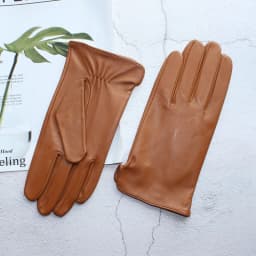 Men's Sheepskin Driving Gloves Solid Color Thin Single Leather Unlined Touch Screen Fashion Ripple Riding Motorcycle Gloves