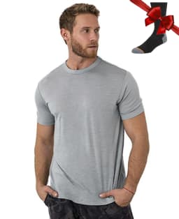 100% Merino Wool T Shirt Men Base Layer Merino Tshirt 180G Everyday Undershirt Wicking Breathable Anti-Odor + Hiking Blend Socks