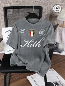 Just Us Kith Art Letter Printing Washed T-Shirt Men'S Cotton Oversized T Shirts Casual O-Neck Distressed Tops Summer Men Clothes