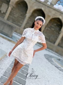 OLOEY Modern Lace High Neck A-Line Wedding Dresses For Woman Cape Sleeve Mini Bridal Gown Wedding Party Dress Customized