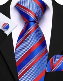 Fashion Diagonal Striped Tie Set for Men Formal Party Business Wedding Necktie Handkerchief Cufflinks 3PCS Suit Accessories