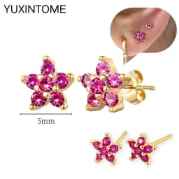 925 Silver Ear Needle Rose Red Hoop Earrings For Women Exquisite Water Drop/Flower/Heart Crystal Piercing Huggie Earring Jewelry
