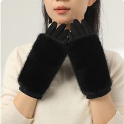 Double Set Fashion Personality Suede Winter Keep Warm Touch Screen Women Gloves Hairy Imitation Mink Velvet Half Finger Gloves