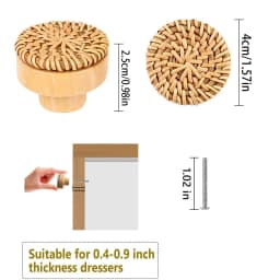 6/12PCS Rattan Wooden Drawer Knobs Boho Rattan Dresser Knobs Round Handmade Cabinets Dresser Handles Cupboard Wardrobe Door Pull