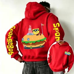 Burger SpongeBob SquarePants and Patrick Star Cartoon Anime 2026 Spring and Autumn Men's and Women's Fashion Sports Hoodies