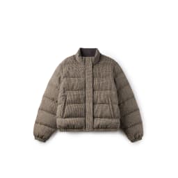 Taffa Autumn Winter Vintage Brown Toned Wool Stand Collar Floral Shaughnessy Checkered 90 White Goose down Jacket Women