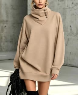 Vintage Niche Design Button Placket High Collar Long Sleeve Top For Women Fashion Simple Loose Daily Versatile Solid Color Top