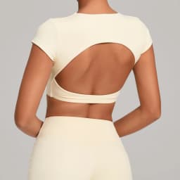 Gym Workout Clothes Backless Running Sports Top Double-layer Stitching No Chest Pad Yoga Wear Fitness Short Sleeve for Women