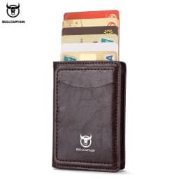 Bullcaptain Credit Card Holder Men Wallet RFID Blocking Protected Aluminium Box Leather Wallets with Money Clip Card Holder