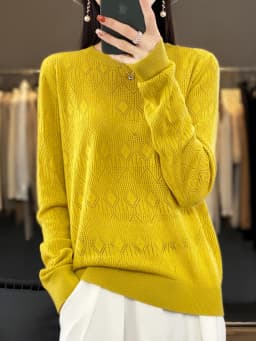 New Women Wool Blend Sweater Spring O-neck Geometric Hollow Pullover Fashion Soft Sweater Loose Casual Knit Base Tops