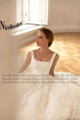 Nicolle Romantic Fancy Wedding Dresses Square Collars Long Sleeves Floral Print Lace up Corset Robe de Mariée Drop Shipping