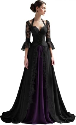 Customized Elegant Gothic Wedding Dresses for Bride 3/4 Sleeves Black Lace Appliques Bridal Gowns A-Line Sweet Wedding Gowns