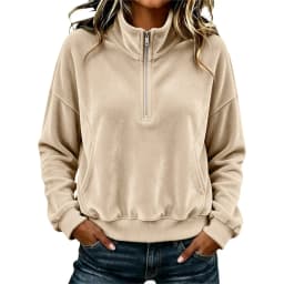 Womens Quarter Zip Pullover Long Sleeve Velvet Sweatshirt Soft Cozy Lightweight Fall Winter Outfits Casual Loose Color Hoodie