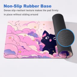 The Black Cat on the Clouds Keyboard Mouse pad Kawaii Art style patterns Pink Desk Mat PC Gamer Rug Office Carpet Home Table pad