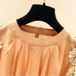 Orange Flower Three-dimensional Decoration Raglan Sleeve O-Neck Pullover Women's Blouse Shirt Female Clothing Tops Fashion 2024