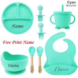 Personalized Name Baby Feeding Set Kids Silicone Plate Bowl Straw Cup Customized Children's Tableware Baby Supplies Newborn Gift
