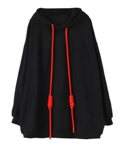[EAM] Black Drawstring Color-block Sweatshirt New Hooded Long Sleeve Women Big Size Fashion Tide Spring Autumn 2026 1DJ5447