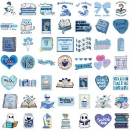 50PCS Blue Bookish Sticker Computer Graffiti DIY Case Desktop Phone Creative Art Picture Community DIY Decoration Stickers 