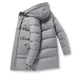 Men Mid Long Hooded Padded Cotton Jacket Plus Size Thick Warm Quilted Winter Coat Drawstring Hood Casual Cold Weather Outerwear