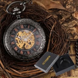 Luxury Pocket Watch with Chain for Man Mechanical Skeleton Roman Numeral Quality Engraved Clock Pocket Watches for Women Lady