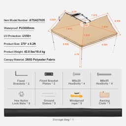 SucceBuy Vehicle Awning  Retractable Car Side Awning Car Awning with Waterproof Storage Bag  Suitable for Truck SUV Van Campers