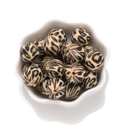 10Pcs 15mm Colorful Print Leopard Pattern Silicone Beads Ball Shape Teething Jewelry Beads For Teether Pacifier Chain Necklace