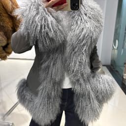 YOLOAgain Real Mongolia Sheep Fur Collar Real Leather Jacket Coat Women