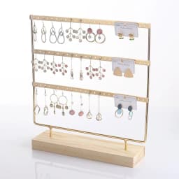Metal 6 Layers Earring Display Holder Ear Stud Display Rack Wood Base 3-Tiers 69 Holes Jewelry Storage Organizer Stand Reusable