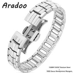 ARADOO Premium Copper Bracelet for Men with Strength 5000 Gauss Magnets Titanium Steel Wristband Jewelry Gifts