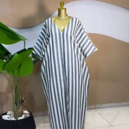 GLCMYAYA 2026 Fall Holiday Half Sleeve Striped Print V-Neck Loose Long Dress Street Africa Women Party Vestidos Dresses Vestidos