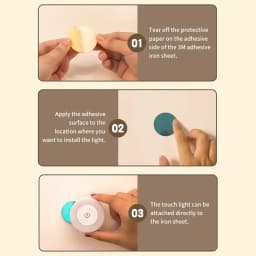 6CM Rechargeable LED Night Light with Touch Switch Magnetic Round Wall Lamp 3 Colors Dimmable Bedroom Cabinet Stairs Night Lamp