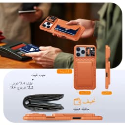 For iPhone 17 Pro Max With Card Holder Sliding Camera Cover And Stand Phone Case, Anti-Fall PC+TPU Wallet Case-Orange