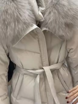 Korean Style Thickened Warm Cotton Jacket Women's Mid-Length Waist-Cinching Coat with Large Fur Collar Slimming Outerwear