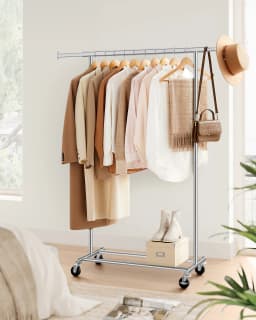 SONGMICS Clothes Rack on Wheels, Heavy Duty Clothes Rail, with Extendable Hanging Rail, 90 kg Load Capacity, Portable