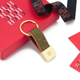 CH Embossed Monogram Leather Keychain Gold Plated Key Ring Luxury Stylish Key Holder Gift Daily Use Fashion Accessory Trendy