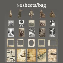 50-Piece Retro Days Theme Sticker Pack - Nostalgic Photo Style Journal Supplies, Aged Background Collage Paper, Diary Decoration